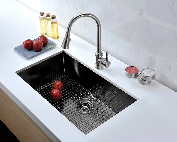 Évier de cuisine noir en acier inoxydable, dimensions 28x18 pouces