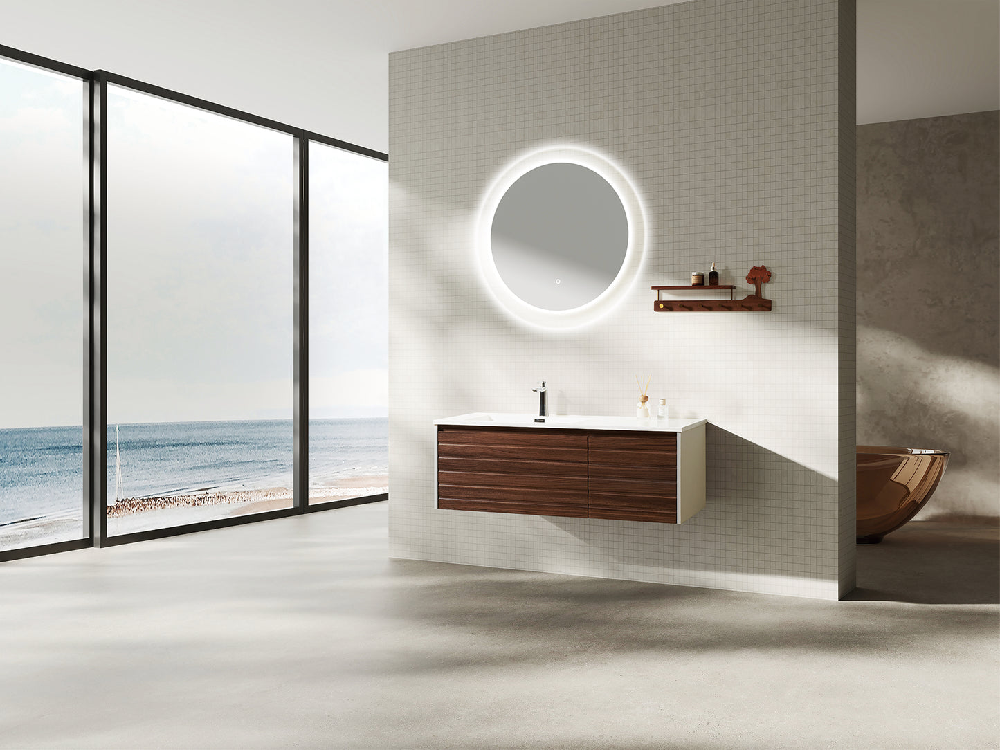 Agave 48" Wall-Mounted  Vanity — Matte White & Dark Walnut