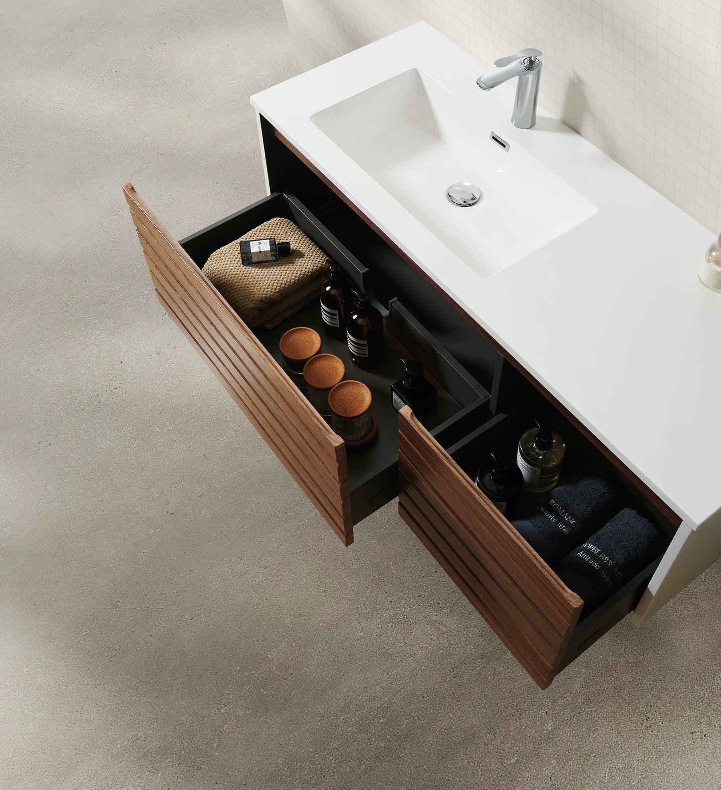 Agave 48" Wall-Mounted  Vanity — Matte White & Dark Walnut