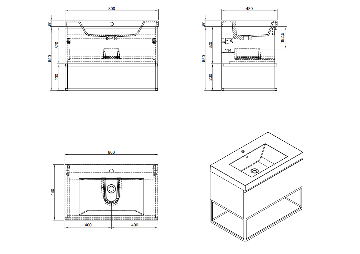 Evos Boutiques 32 in freestanding vanity with black top diagram