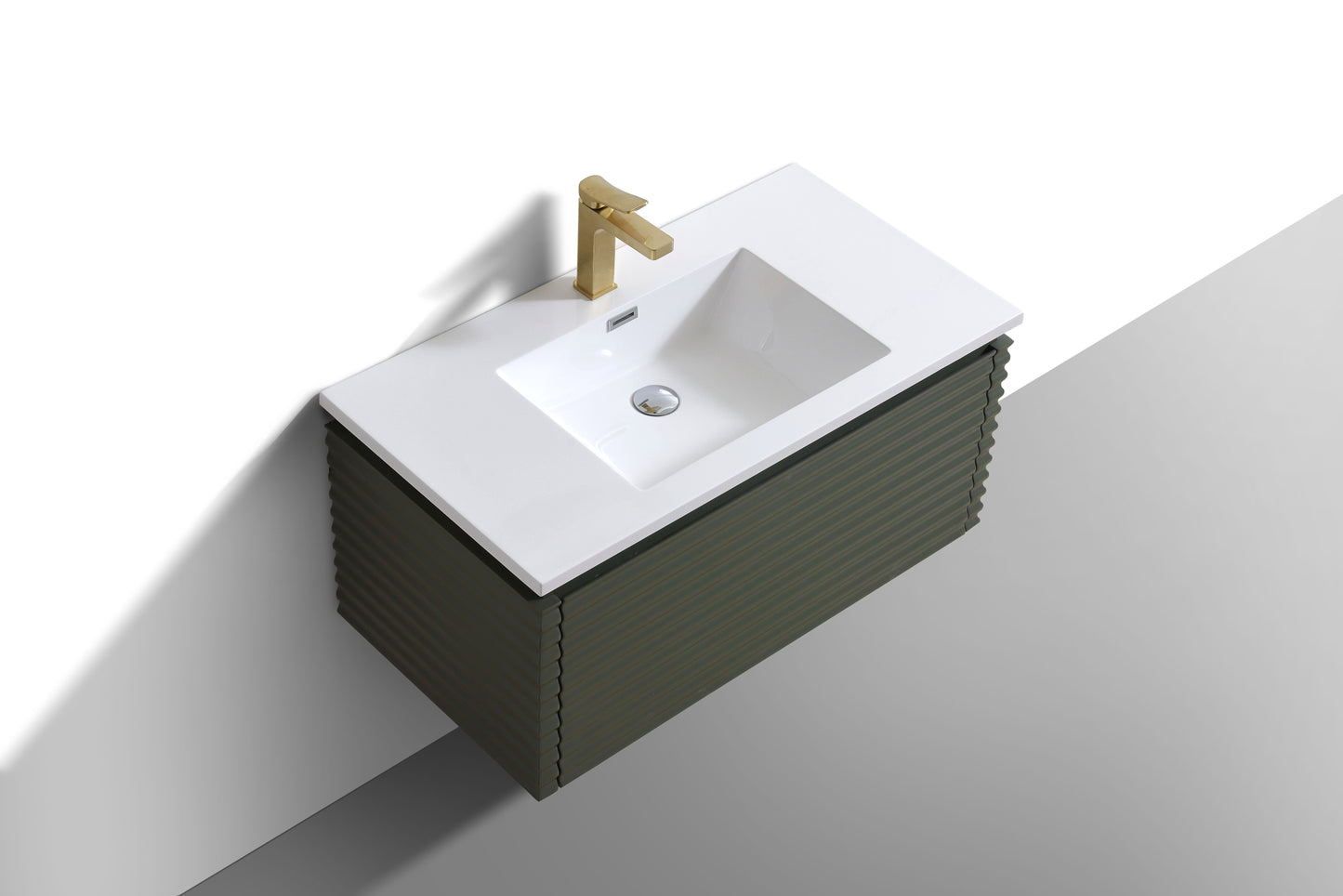 Evos Boutiques 36 in green wall mounted vanity no background