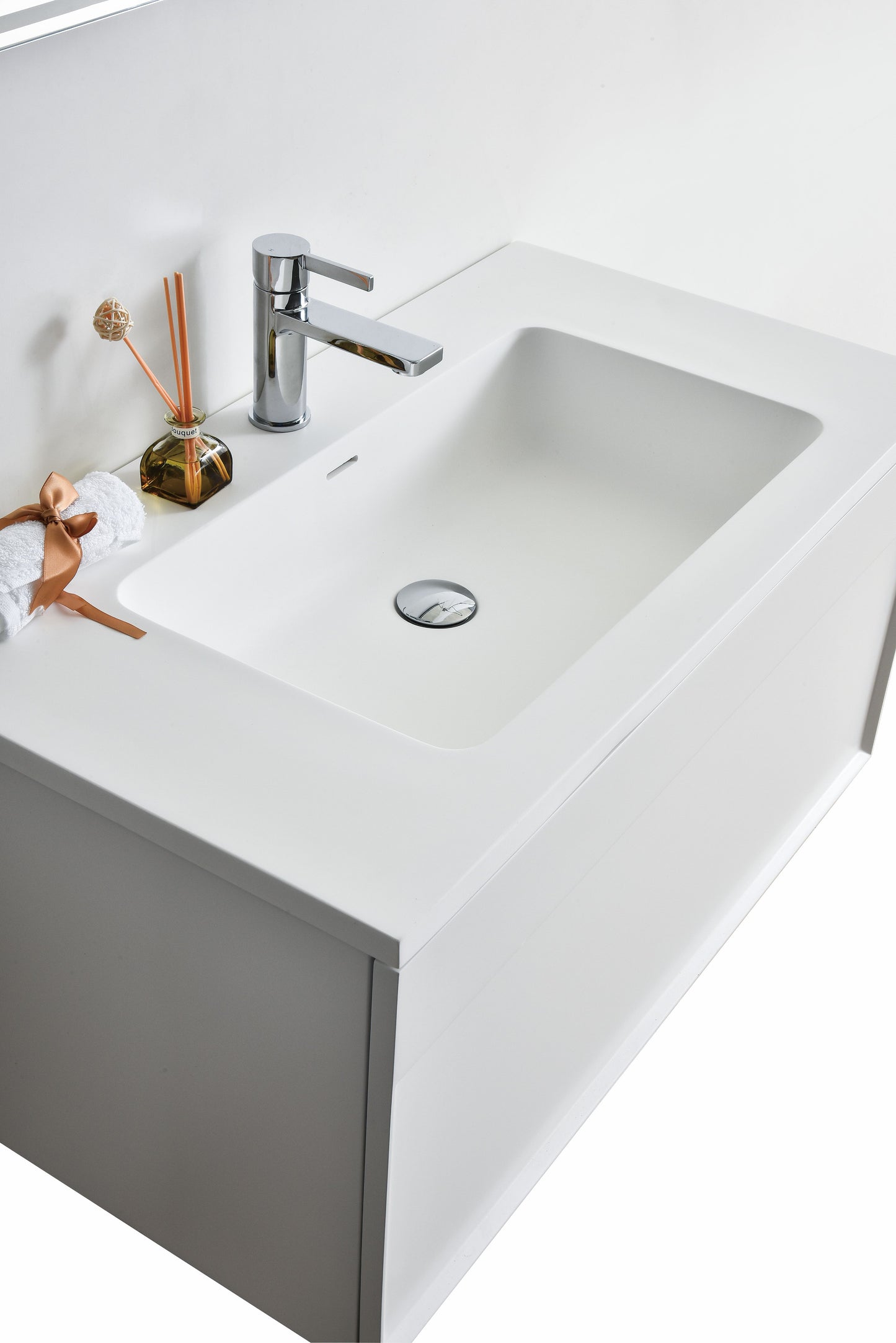 Evos Boutiques 36 in modern white vanity looking down view