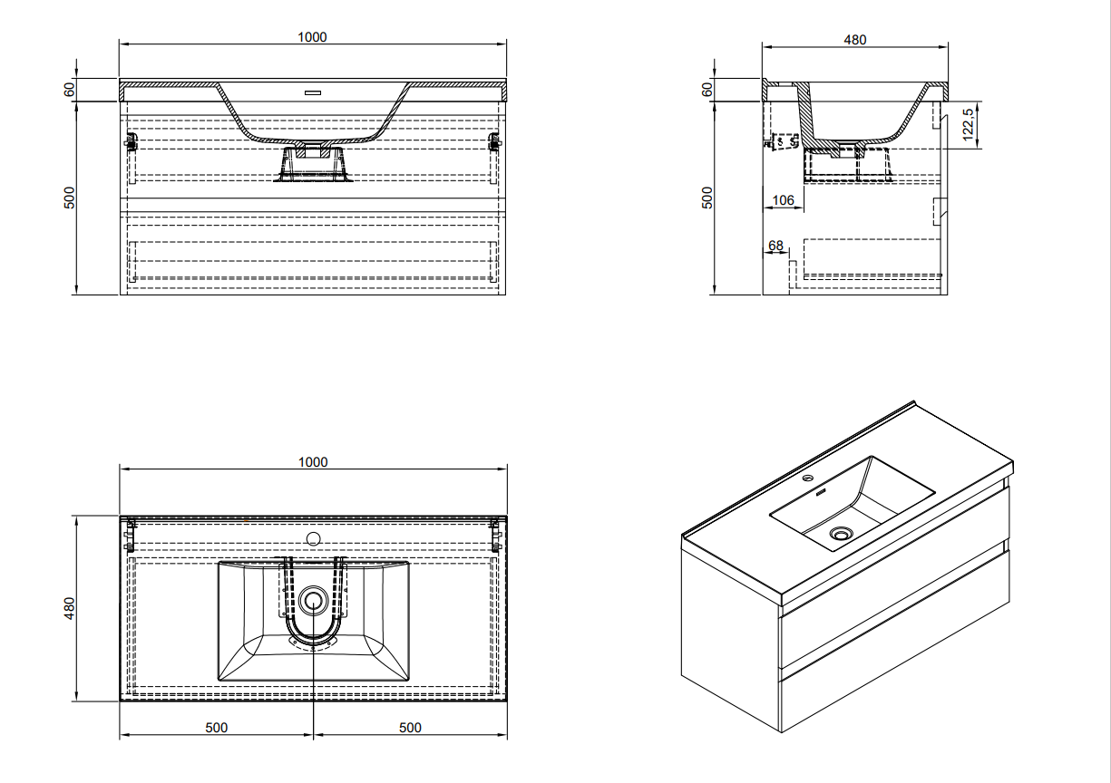 Evos Boutiques 40 in bamboo style vanity diagram