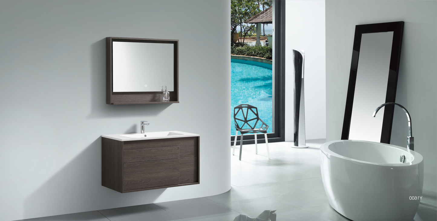 Evos Boutiques 40 in glossy white polymarble countertop in wall-mounted vanity side view