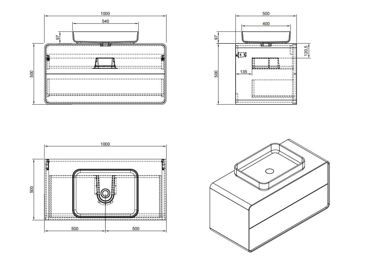Evos Boutiques 40 in white suspended vanity diagram