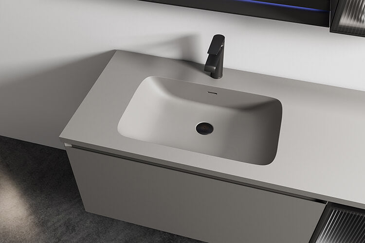 Evos Boutiques 48 in charcoal grey modern vanity looking down