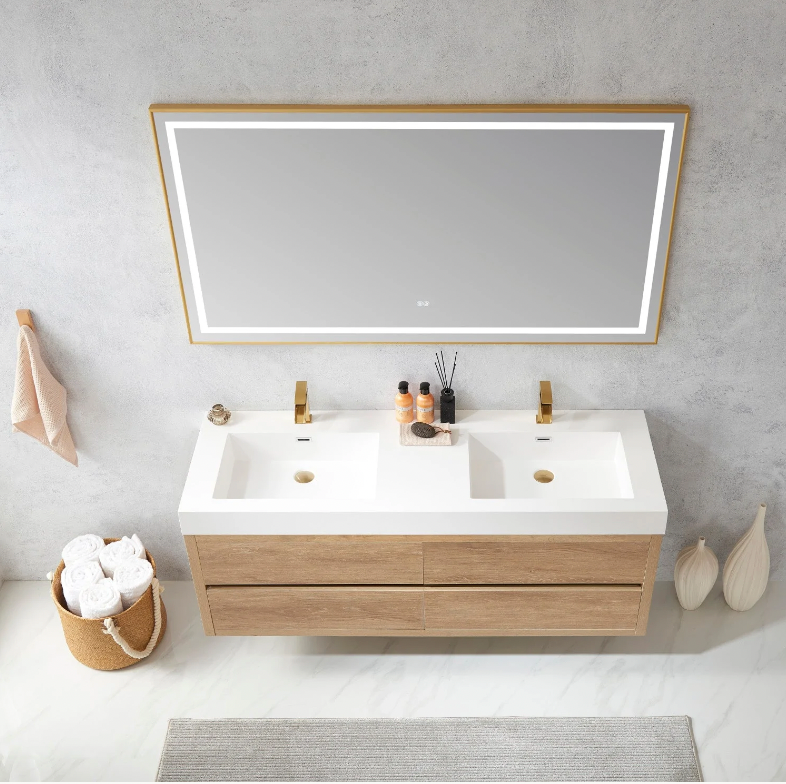 Evos Boutiques 60 in double sink vanity looking down
