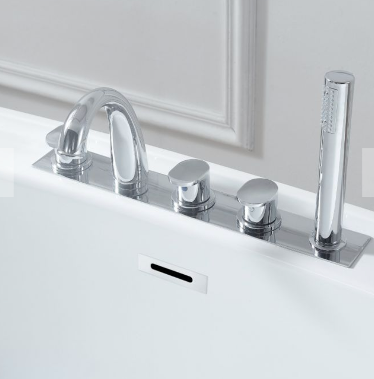 Evos Boutiques 60 in freestanding tub and mounting faucet close up view