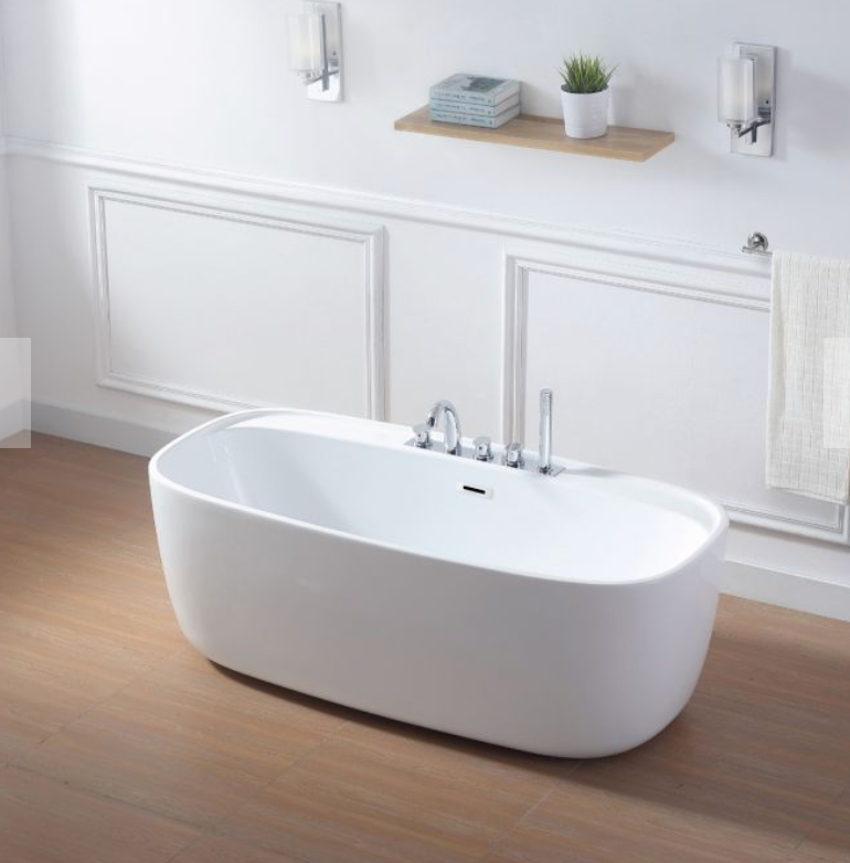 Evos Boutiques 60 in freestanding tub and mounting faucet looking down