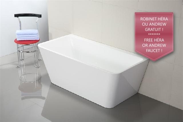 Evos Boutiques 70 in white sleek bathtub 67 x 31.5 x 23 in angled