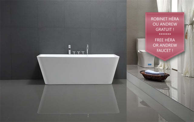 Evos Boutiques 70 in white sleek bathtub 67 x 31.5 x 23 in front view