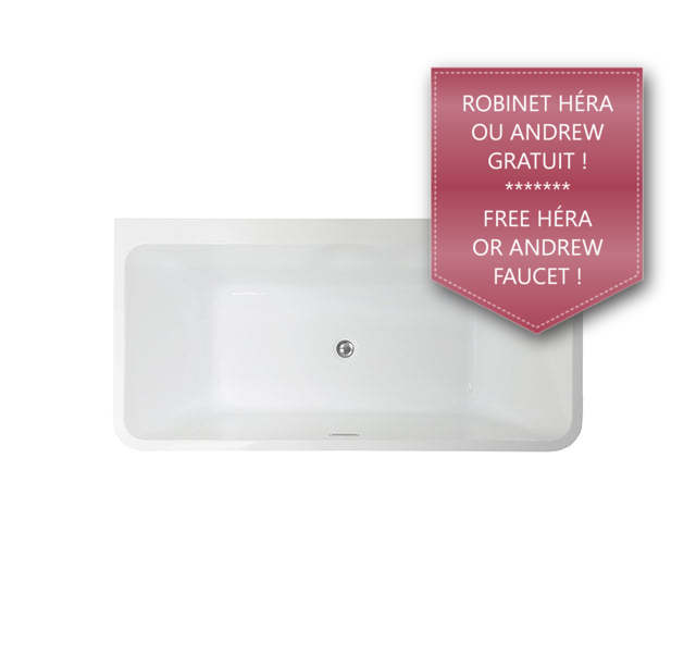 Evos Boutiques 70 in white sleek bathtub 67 x 31.5 x 23 in looking down