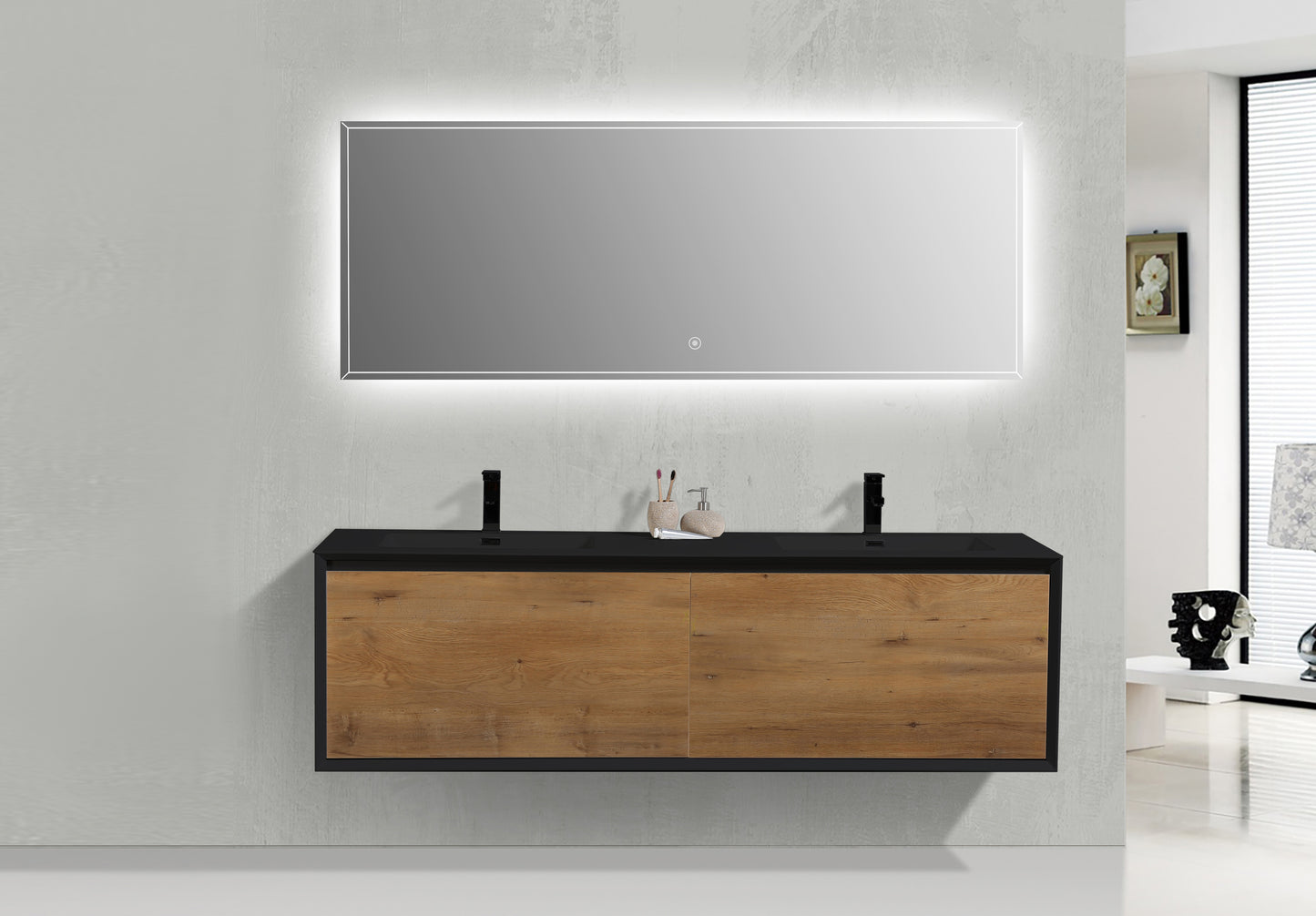 Flores 75'' - Matte Black + F.Oak