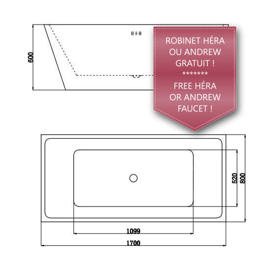 Evos Boutiques acryclic freestanding bathtub diagram