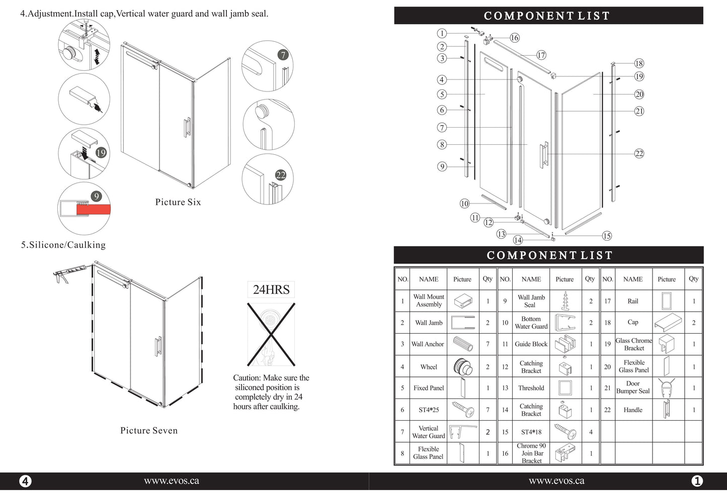 Evos Boutiques black shower door manuals 2