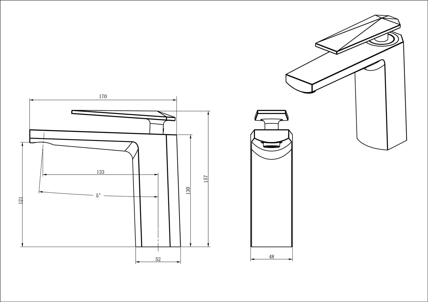 Evos Boutiques chrome faucet side view diagram