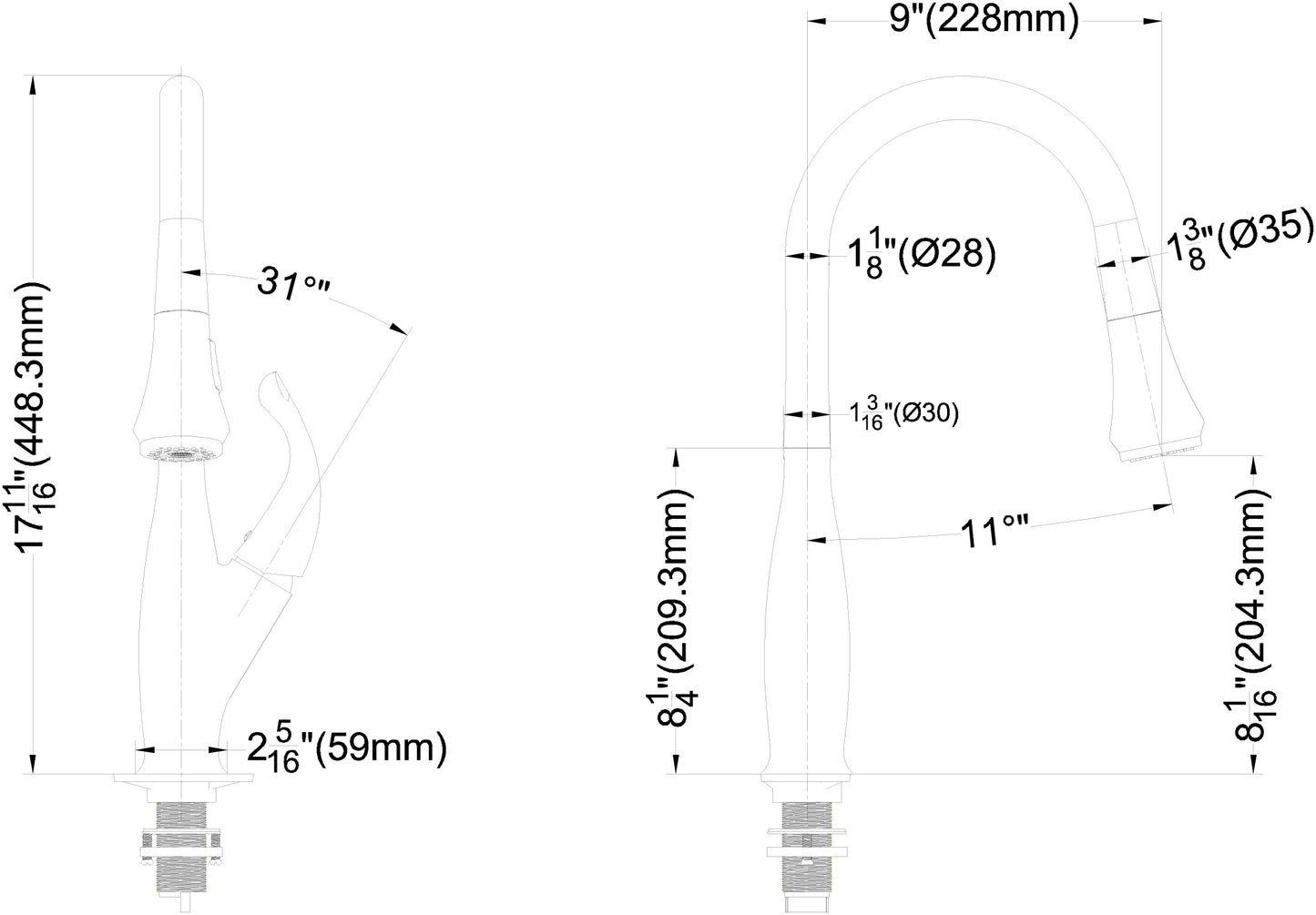Evos Boutiques chrome kitchen faucet right side measurements
