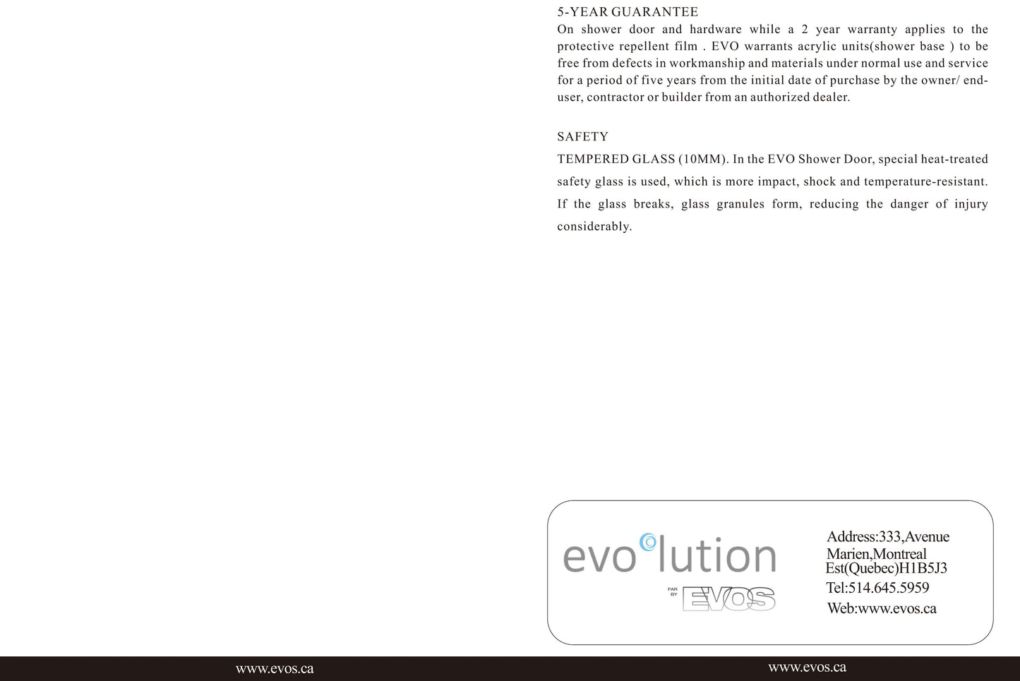Evos Boutiques chrome shower door and base sizes vary manuals 11