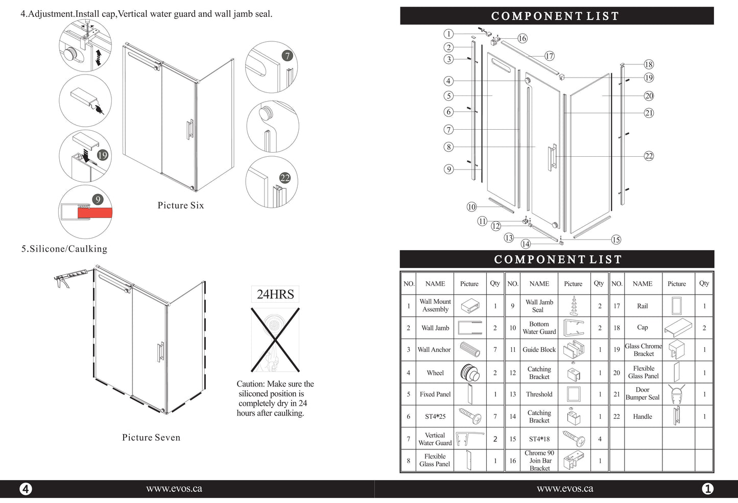 Evos Boutiques chrome shower door and base sizes vary manuals 2