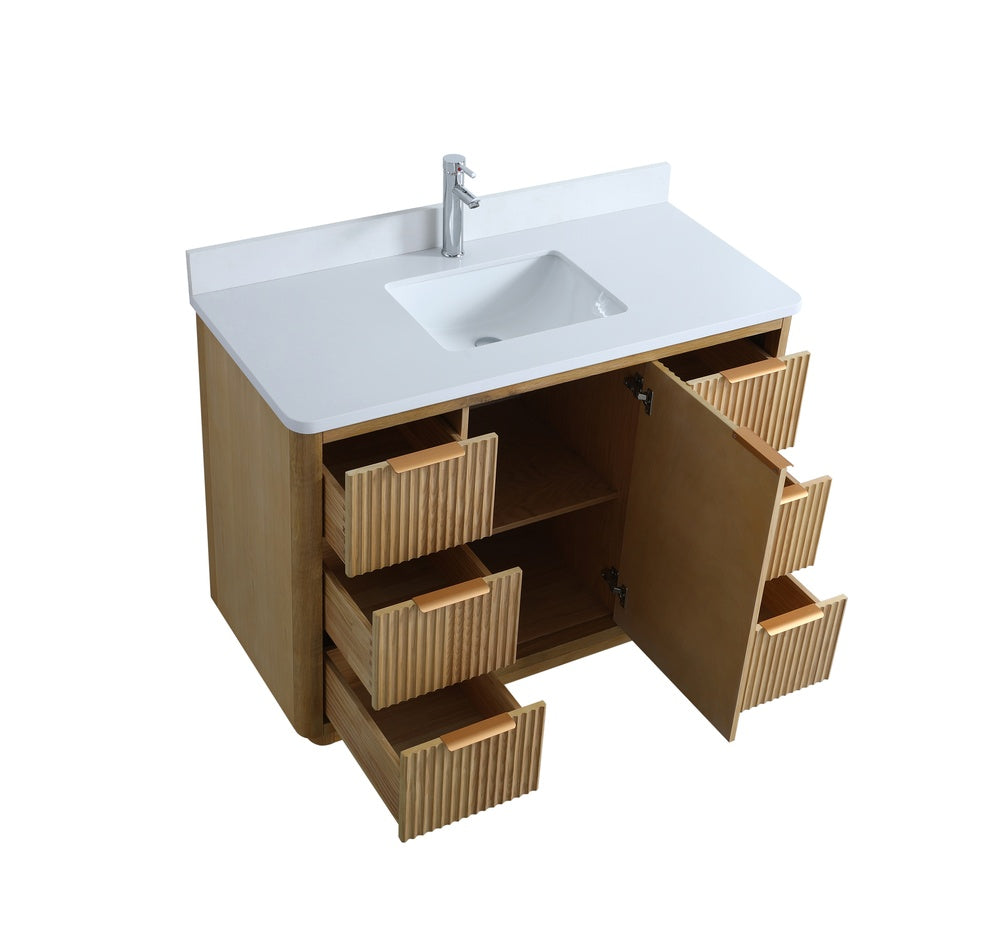 Evos_Brand_Rustic single vanity top view with opened drawers