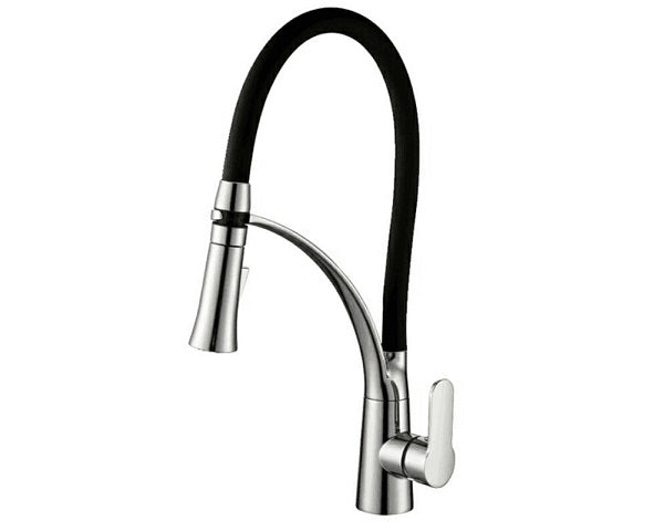 Kitchen Faucet with Black Silicone Hose in Polished Chrome