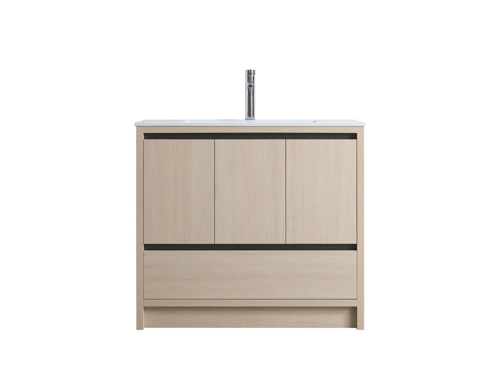 Surprise Vanité 40" cabinet chêne blanc et bassin de résine