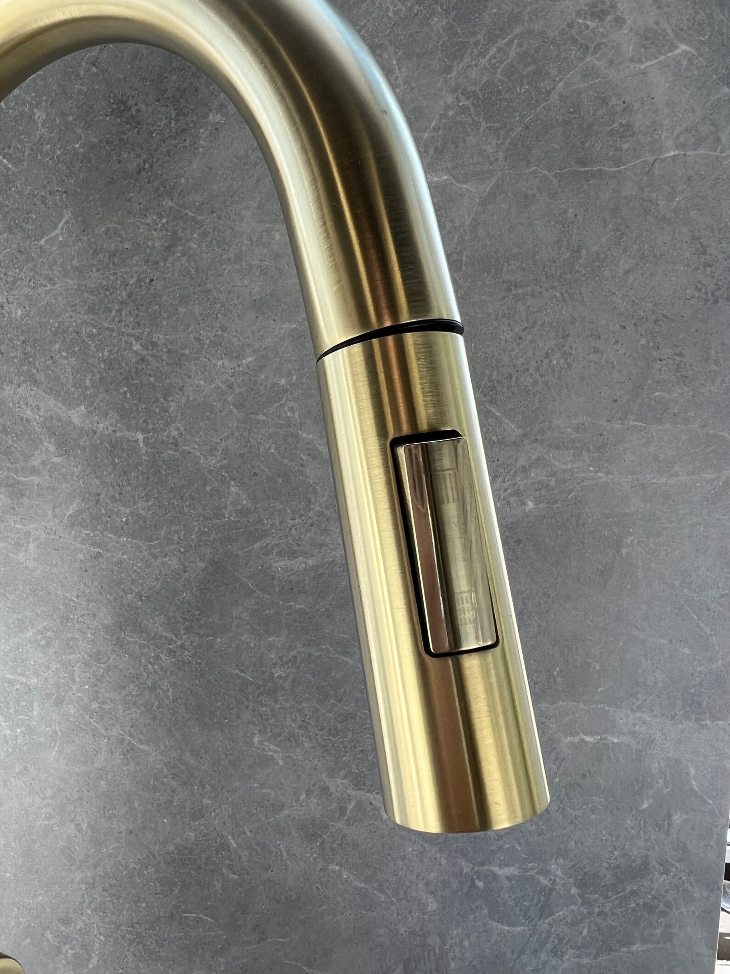 champagne Gold Kitchen Faucet with Pull Down close view.