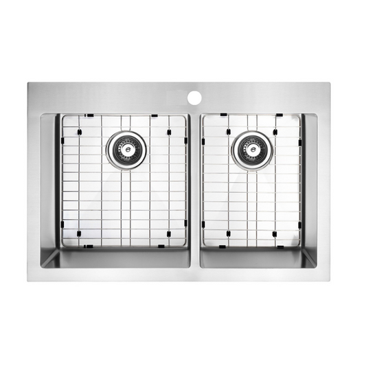 Évier de cuisine double en acier inoxydable de 33 pouces (60/40), à montage par le dessus/sous le plan de travail avec trou pour robinet