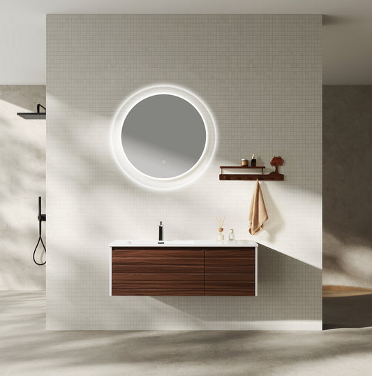 Agave 48" Wall-Mounted  Vanity — Matte White & Dark Walnut