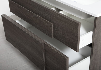 Evos Boutiques 40 in glossy white polymarble countertop in wall-mounted vanity zoomed in