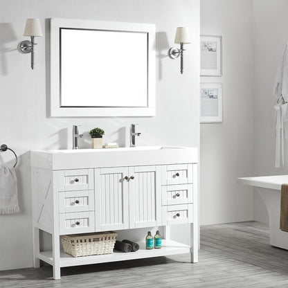 Evos Boutiques 48 in large white sink with 2 faucets side view
