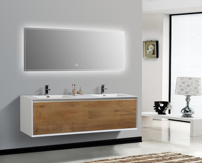 Evos Boutiques 75 in white and oak wood finish vanity side view