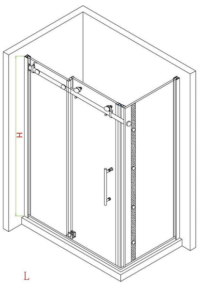 Evos Boutiques 84 in black shower door side panel and base kit diagram