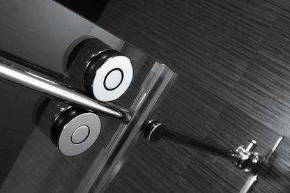Evos Boutiques 84 in chrome shower door side panel and base kit zoomed in 