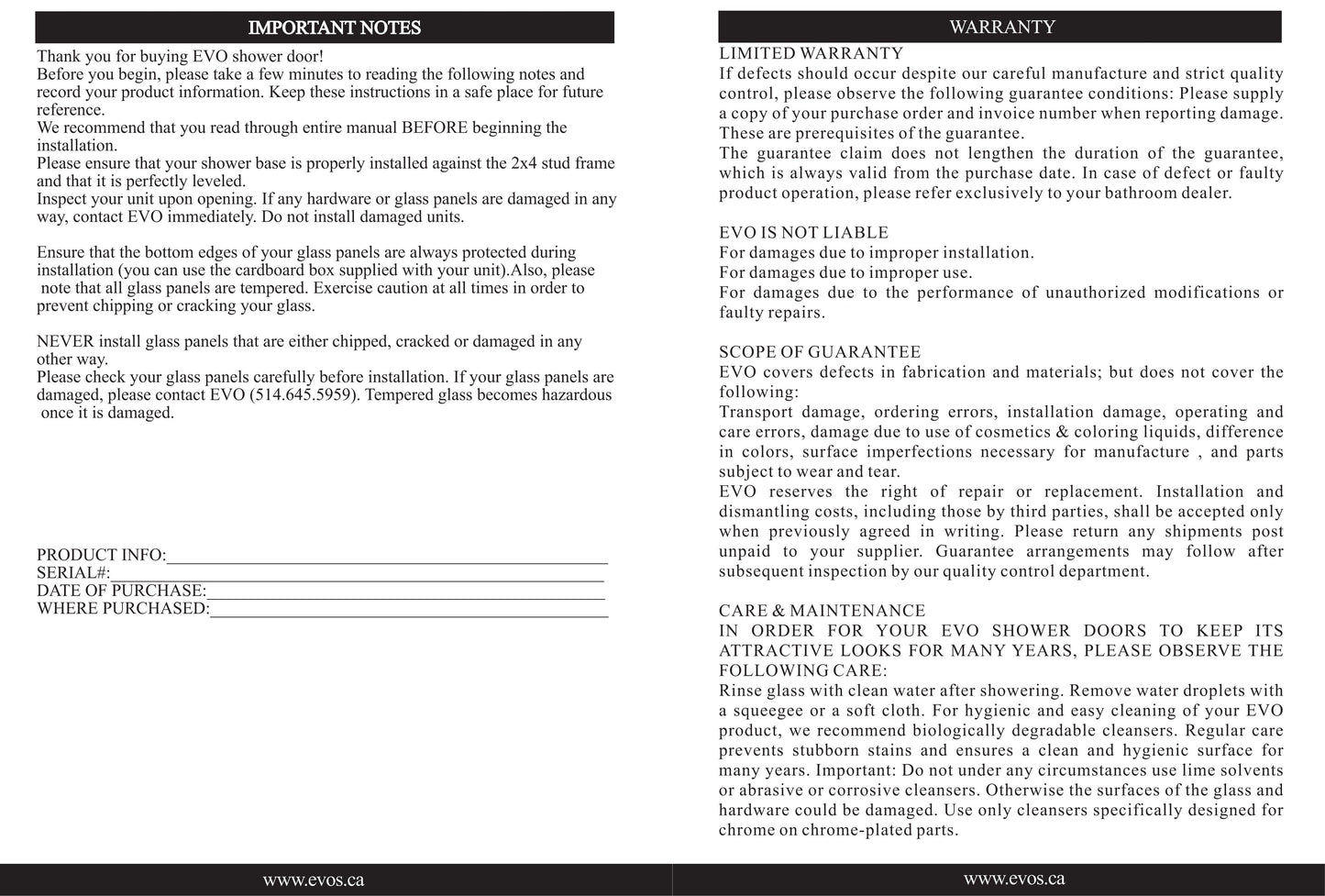 Evos Boutiques black shower door manual 4