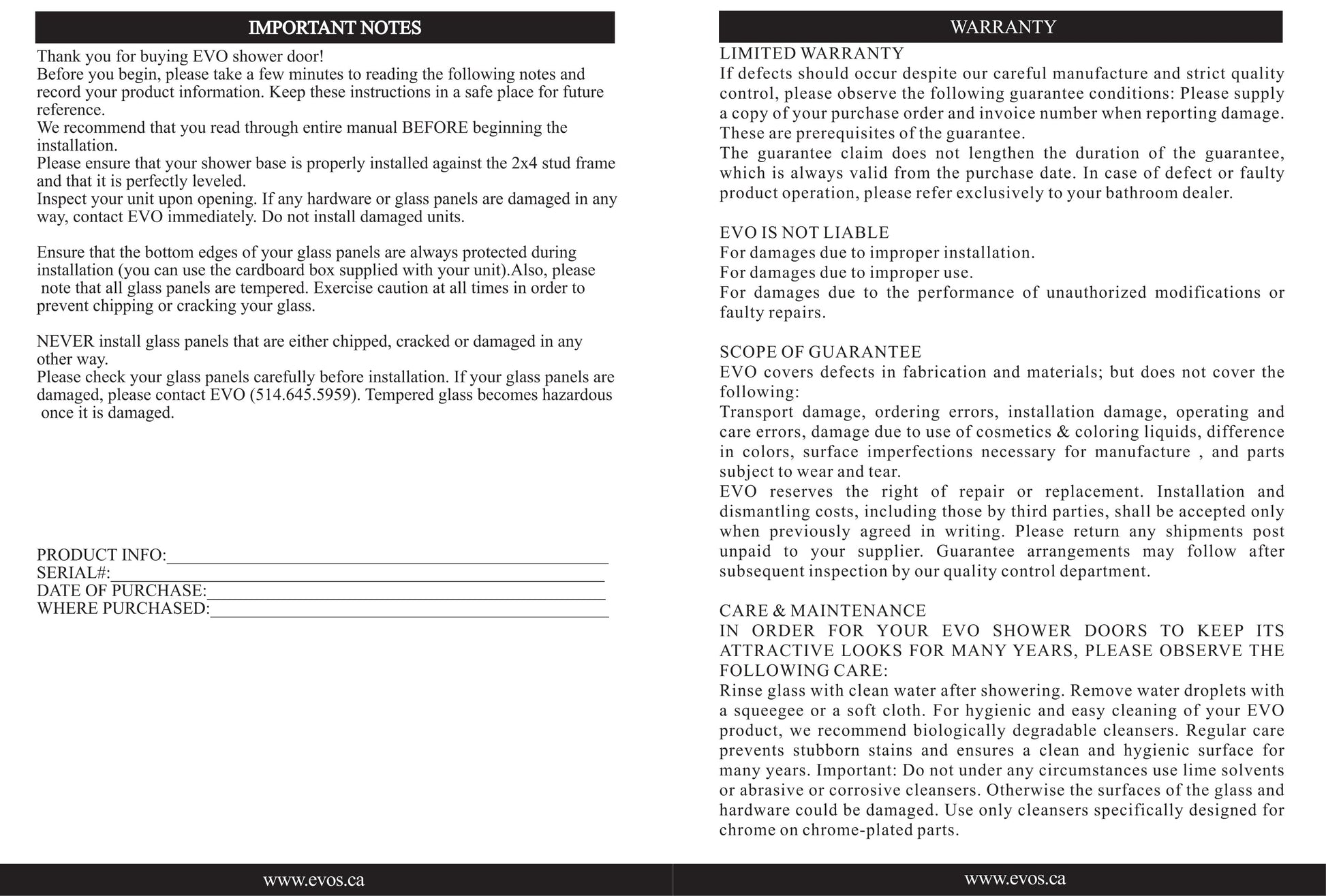 Evos Boutiques black shower door manual 4