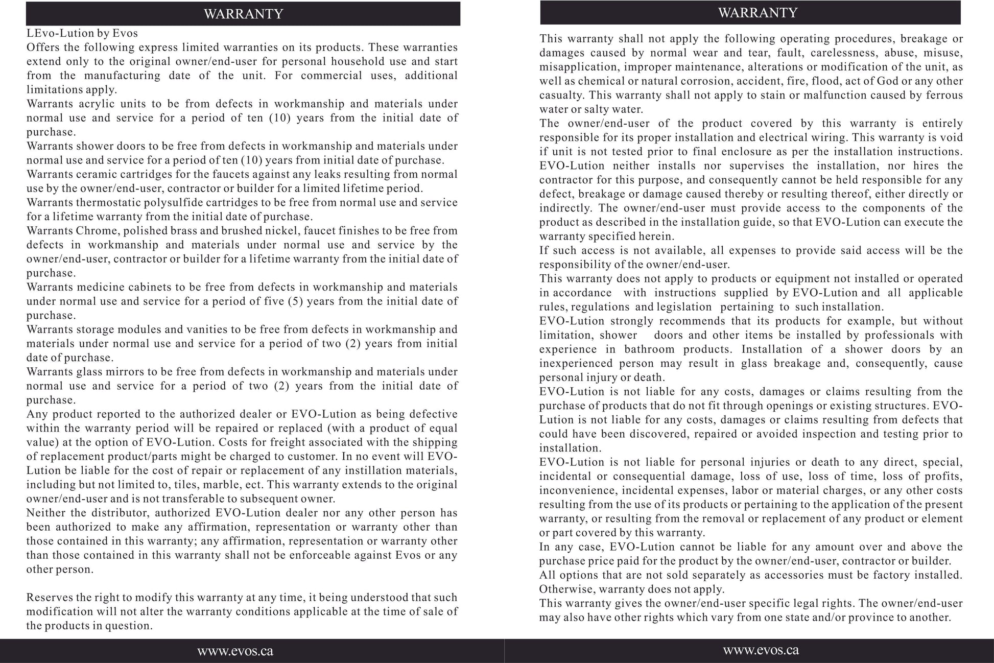 Evos Boutiques black shower door manuals 7