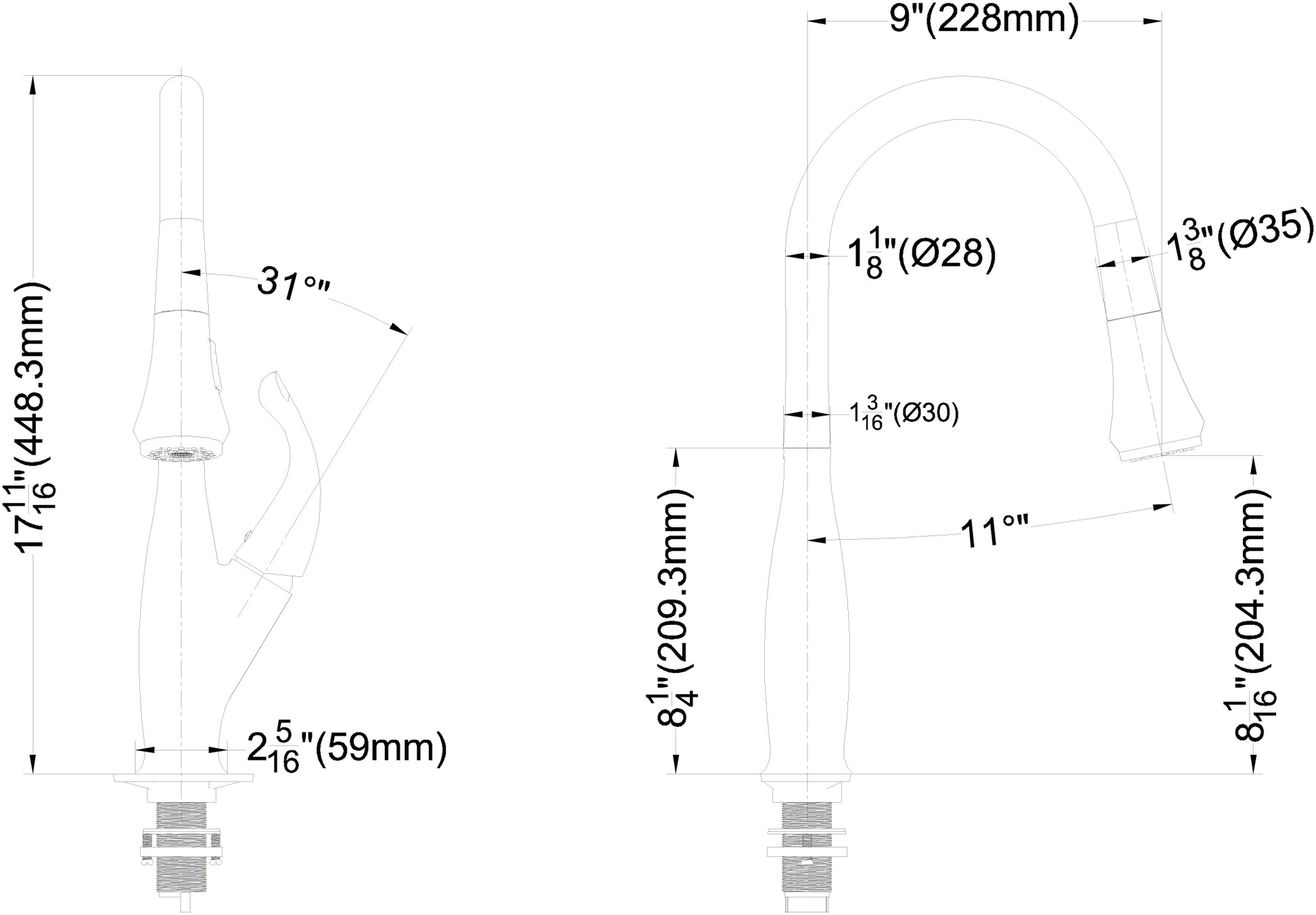 Evos Boutiques chrome kitchen faucet right side measurements