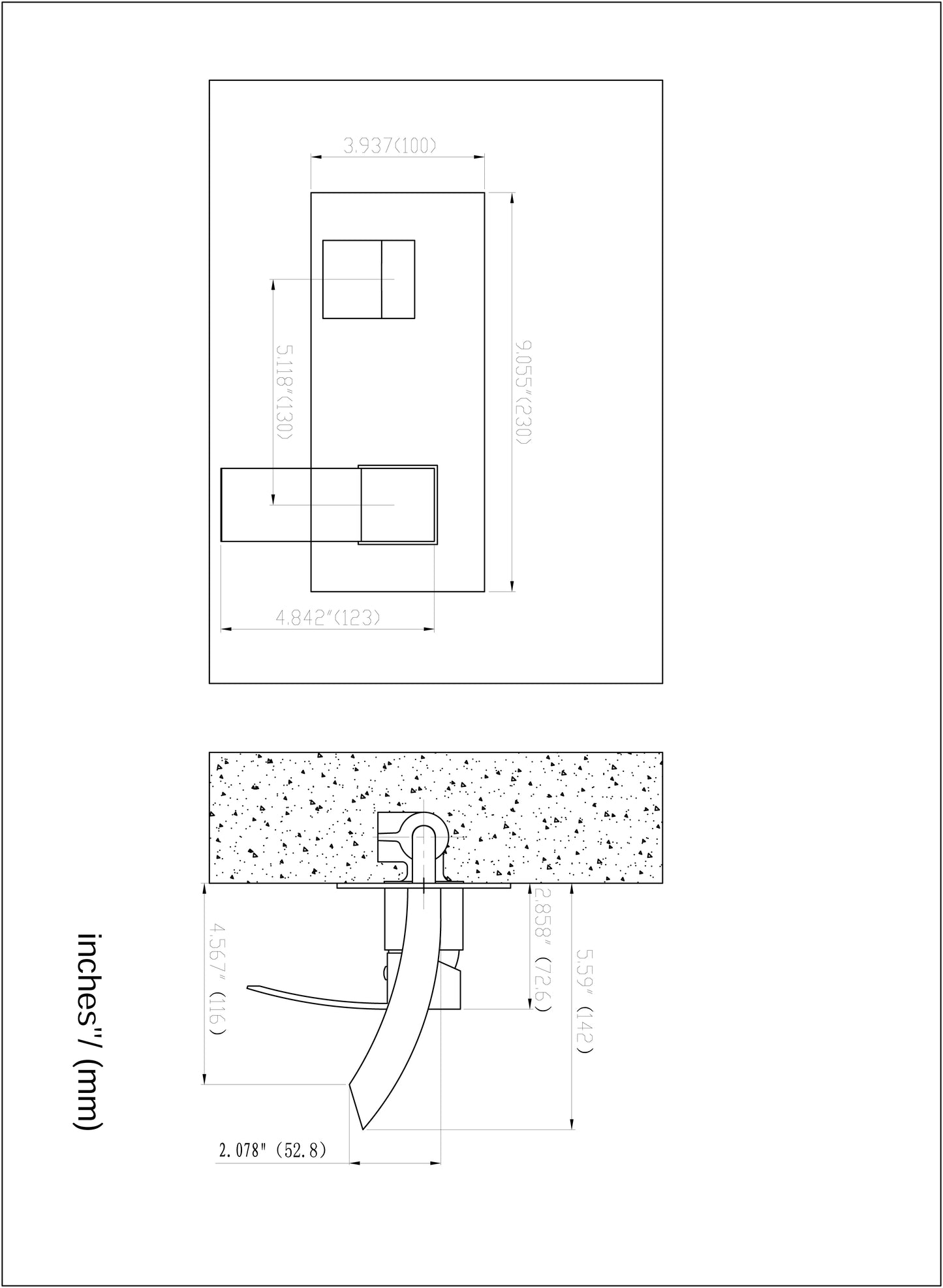 Evos Boutiques wall-mounted vanity faucet diagram