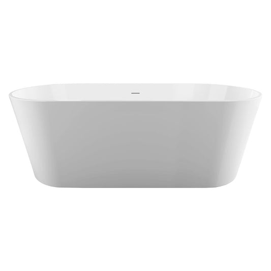 54-inch freestanding oval bathtub in pure white acrylic with slotted overflow
